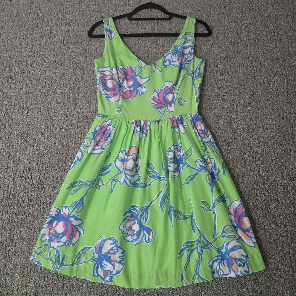 Lilly Pulitzer Silk Floral Mini Dress Bright Green‎ Resort Tropical Preppy Women